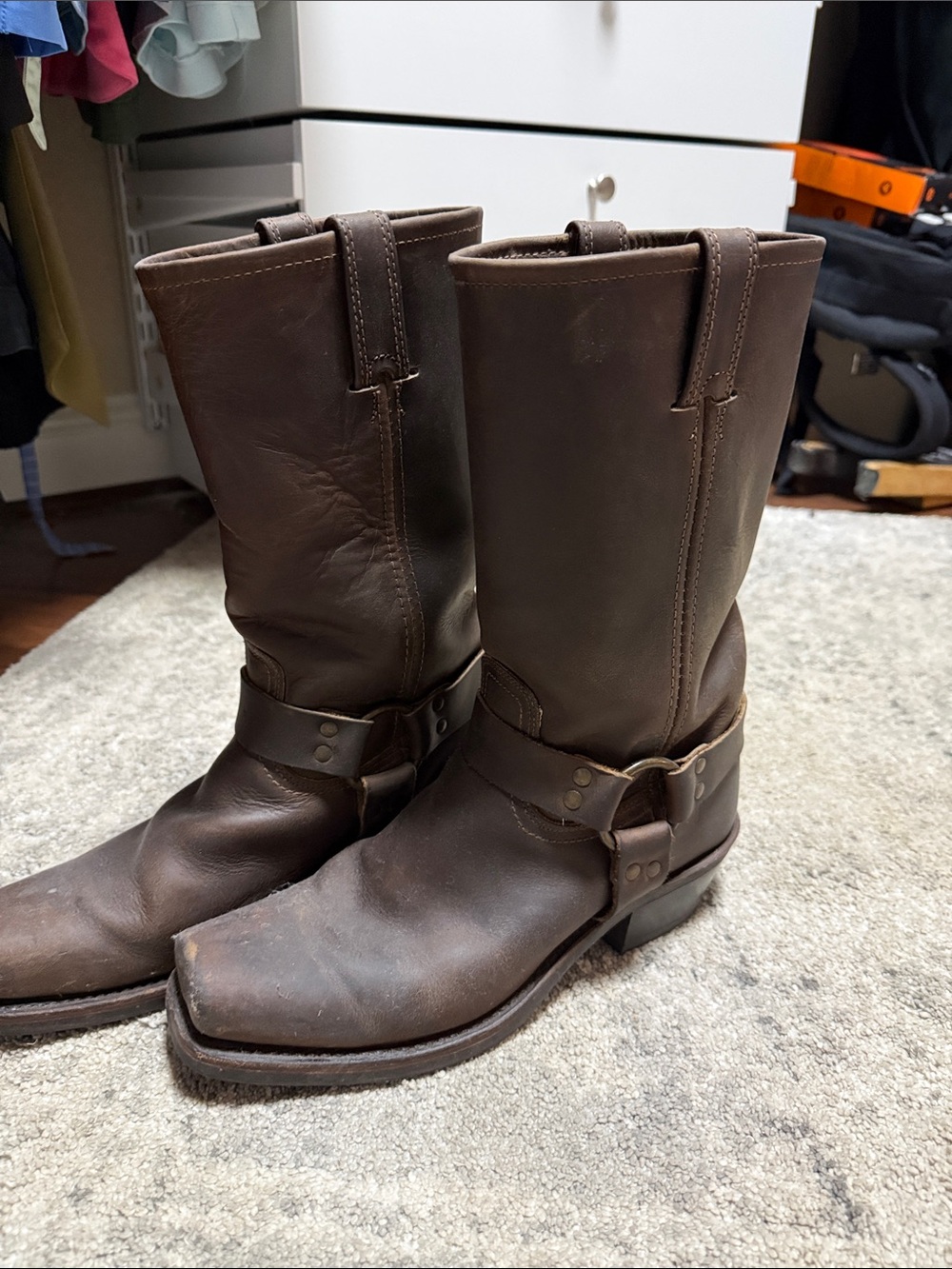 Frye Brown Harness Heeled Boots